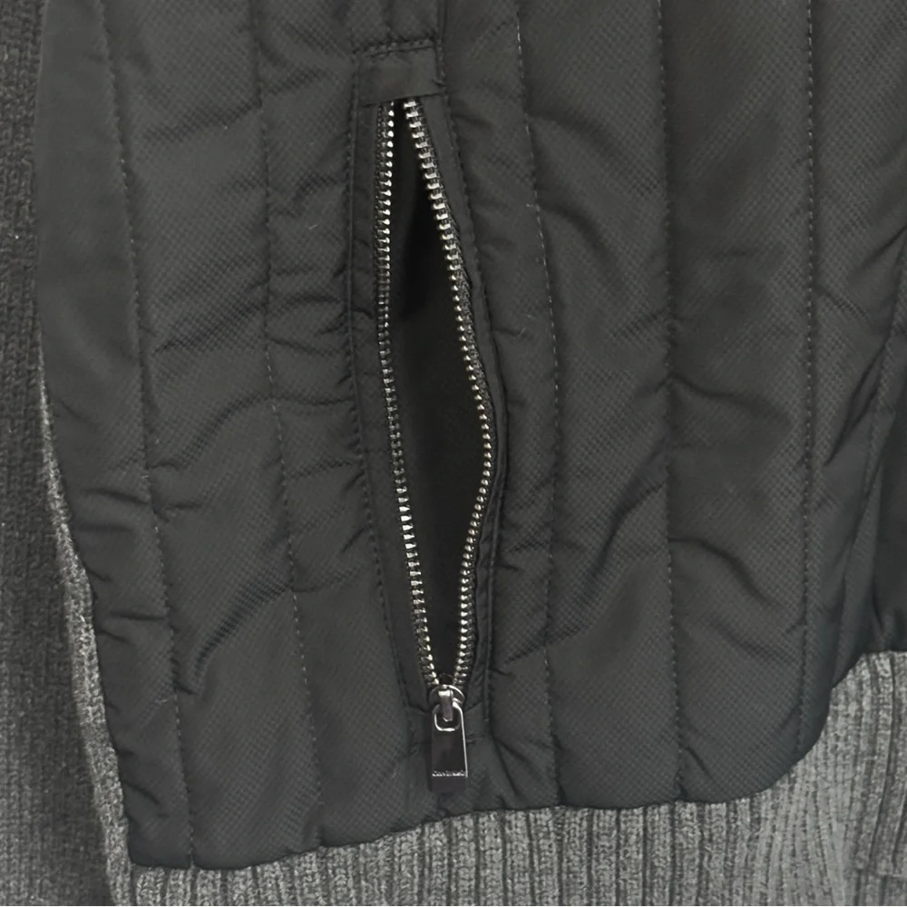 Calvin Klein Gray & Black Mixed Media Quilted Front Zip Sweater Jacket XL